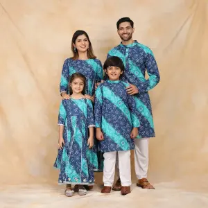 Blue Leheriya Family Matching Set